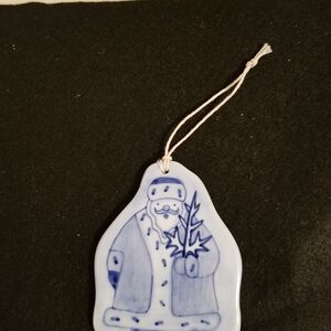 Festive Blue Santa Ceramic Ornament